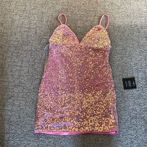 Iridescent pink sequin dress